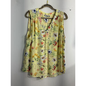Flowy and Feminine Dalia Yellow Floral Sleeveless Blouse. Sz XL